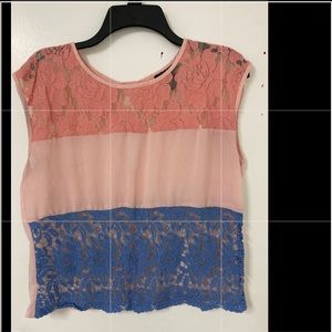 Pink/Blue Sheer Tank Top with Lace